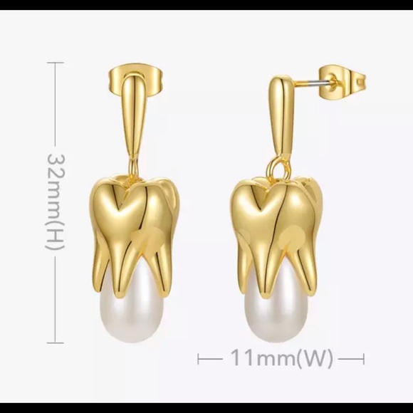 Trendy Teeth Pearl Drop Earrings For Women Gold Color Earings Fashion Jewelry - Picture 3 of 4
